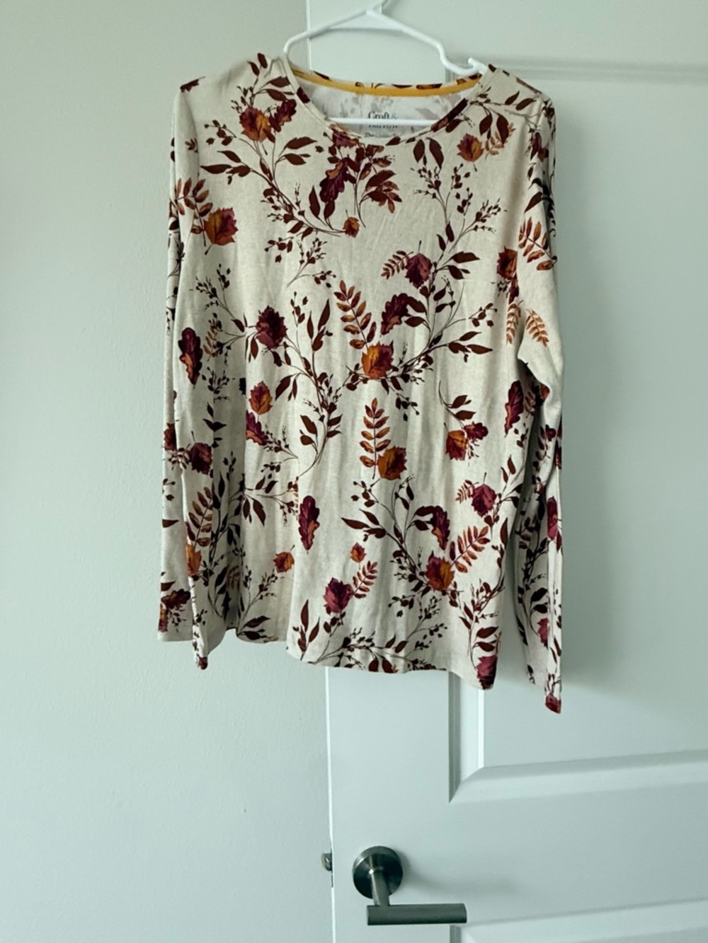 croft & barrow Cream Floral Long-Sleeve Tee with Burgundy & Mustard Accents
